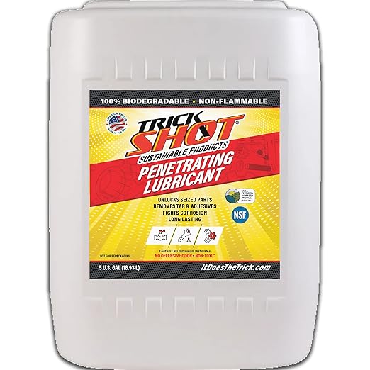 Trick Shot - 3-in-1 Penetrating Lubricant Oil - Biobased Food Grade Industrial Oil for Parts, Rust and Corrosion Remover, Anti-Seize Lubricant Protects Metal Surfaces, Degreases & Cleans - 5-Gallon