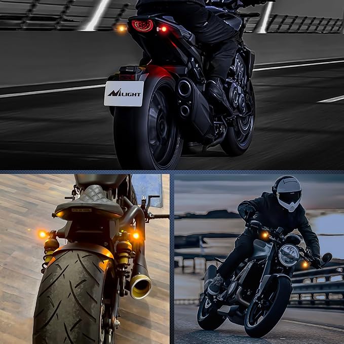 Nilight Motorcycle Rear LED Turn Signals Brake Tail Light Red Yellow Beam Mini Size Blinkers Compatible with Harley Honda Kawasaki Suzuki Triumph Yamaha Cruiser