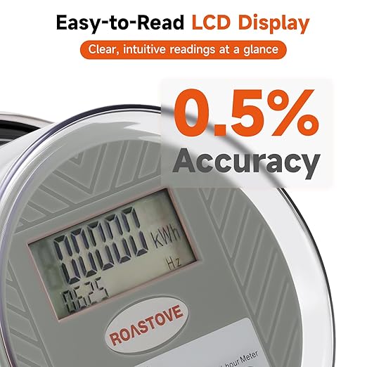 240V Digital Electric Meter, 2 Wire KWH Watt Meter for RV & Home, LCD Energy Usage Monitor, 0.5 Accuracy, Easy-to-Read Power Consumption Meter