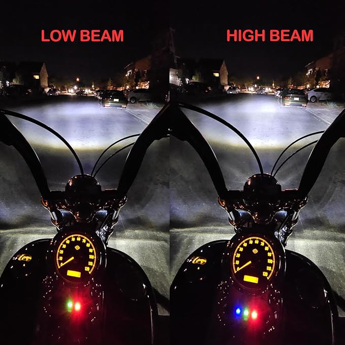 5.75inch Headlight with Matte Black Motorcycle Front Light Housing Bucket 32-40MM Side Mount Brackets fit for Most Motorbikes