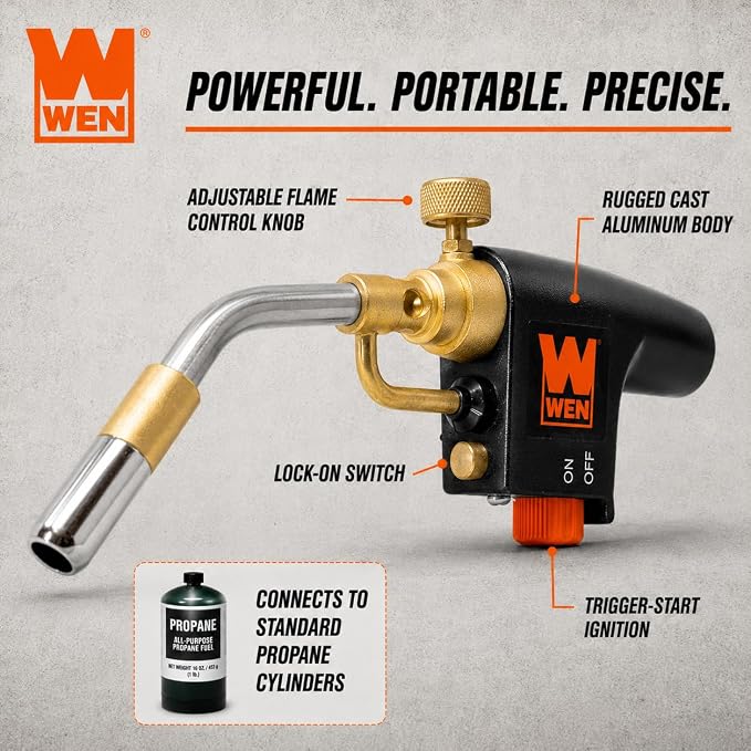 WEN Trigger Start Propane Torch with Adjustable Flame for Welding, Grilling, and Heat Treatment (GA1411)