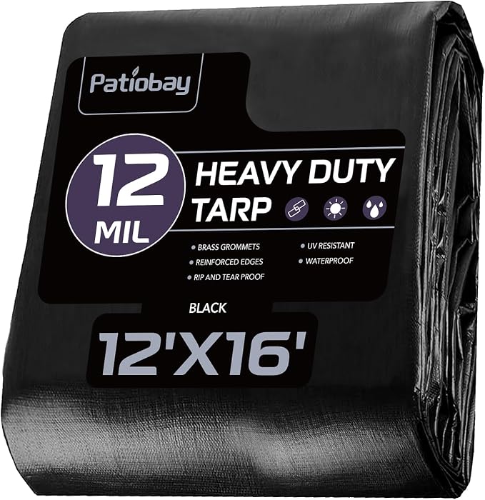 Tarp 12x16FT, 12 Mil, Heavy Duty Waterproof Tarps with Grommets Every 23.6", 420D Thick Plastic Tarp, UV Resistant, Tear & Fade Resistant, Reinforced Edges for Outdoor Pool, Camp, Tent