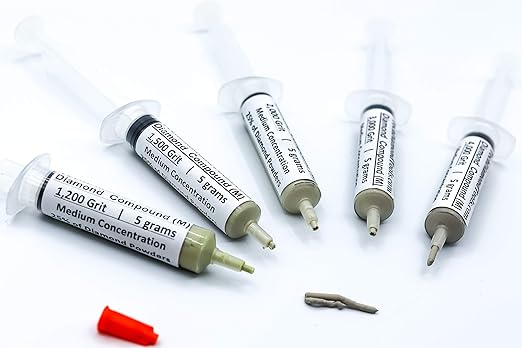 TechDiamondTools Diamond Polishing Compound Kit of 5 Polishing Paste USA Made 1200 1500 2000 3000 4000 Grit for Marble Glass Metal Rock Jewelry Resin Silver with 25% of Diamond Powder