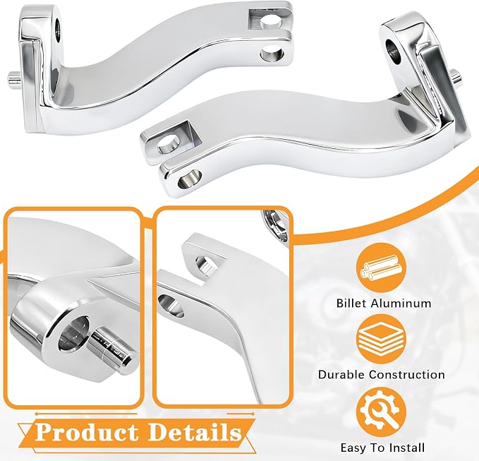 Universal 10mm Highway Passenger Footpegs/Footrests + Rear Passenger Foot Peg Mount Bracket for for Harley Touring/Street Glide/Electra Glide/Road King/Road Glide
