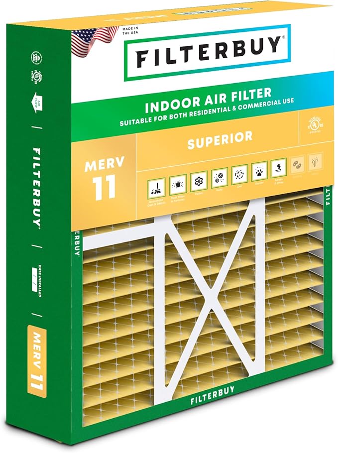 Filterbuy 16x20x5 Air Filter MERV 11 Superior Pet & Allergy Defense (1-Pack), Pleated HVAC AC Furnace Filters for Honeywell FC100A1003, Lennox X0592, and More (Actual Size: 15.75 x 19.75 x 4.38)