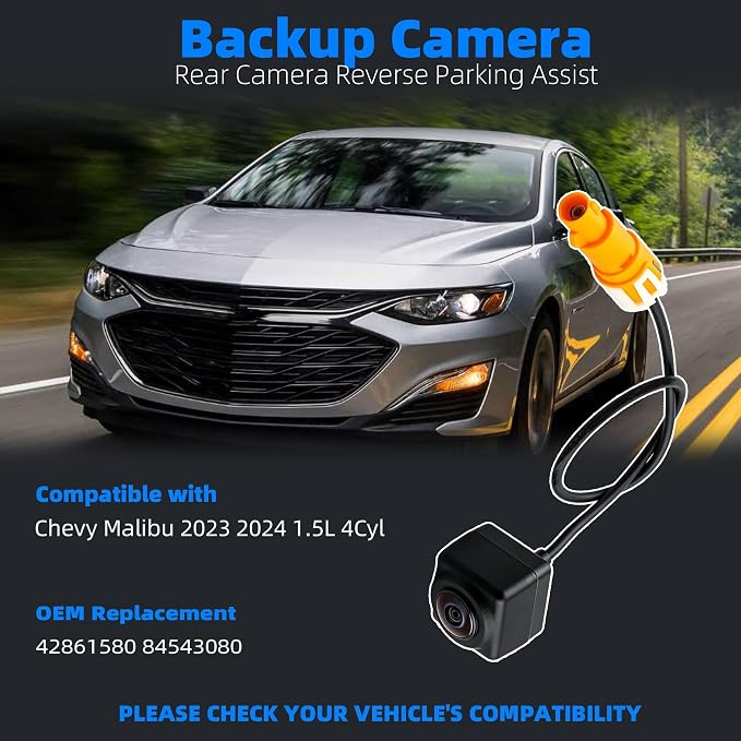 84543080 Backup Camera Compatible with Chevy Malibu 2023 2024 1.5L 4Cyl, Rear Camera Reverse Parking Assist Installation Monitor Systems Replaces# 42861580
