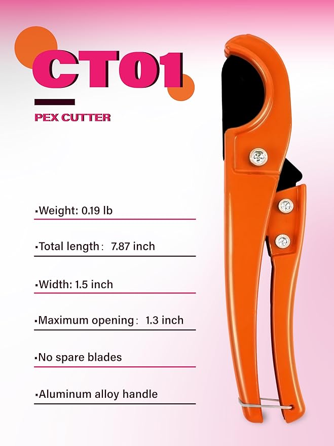 AMZCNC PEX-a Pipe Expansion Tool Kit Manual Expander Tool Kit Meets ASTM F1960 Standard with 3/8" 1/2" 5/8" 3/4" 1" Expansion Heads and Pipe Cutting Plier for Pex-a Expansion
