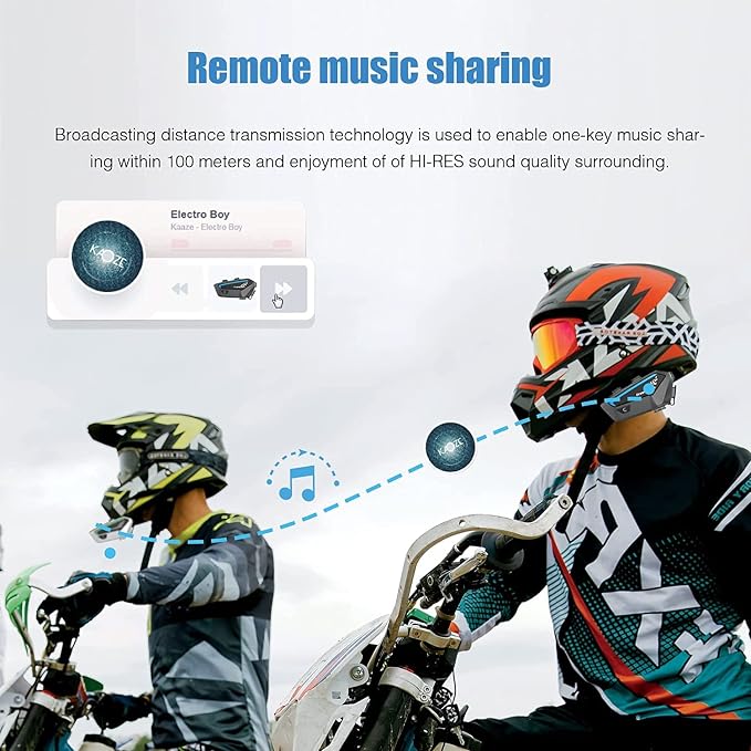 FreedConn FX 10 Riders Motorcycle Bluetooth Headset with Music Sharing, Helmet Bluetooth Intercom with Noise Cancellation/FM Radio/IP67/Ultra-Thin Body, Universal Communication Systems for Motorbike