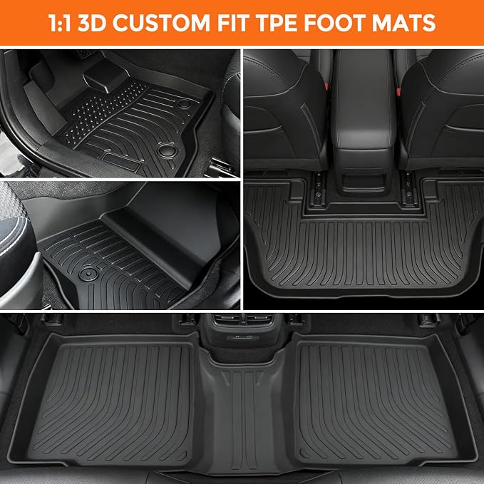 Floor Mats for Ford Explorer 2015-2019 7-Seat Bench & 6-Seat Bucket, Custom Fit Heavy Duty TPE All Weather Protection, Waterproof Non-Slip Black Car Liners for Front & Rear (Three-Row Floor Mats)
