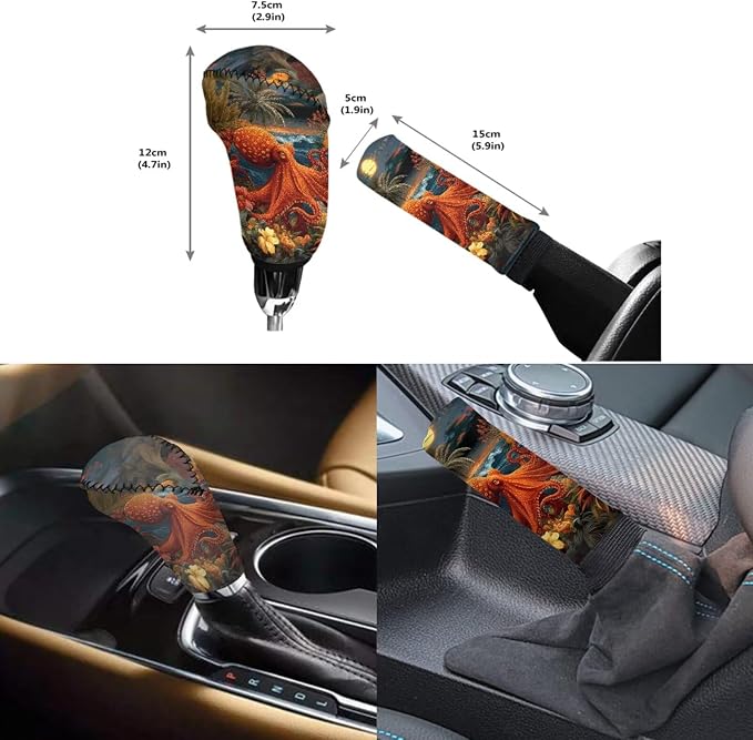Forchrinse Octopus Car Seat Covers for Women Men Full Set 15 Pack Car Accessories Set with Steering Wheel Covers Armrest Seat Belt Covers Gear Handbrake Cover