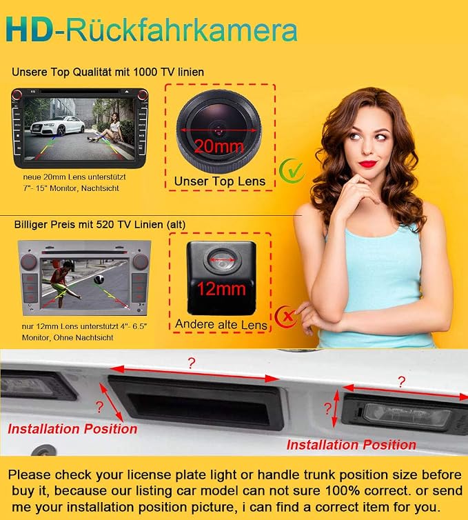 New 20mm Lens HD Auto reversing Camera, Great Wide Angle Night Vision Camera for Hyundai I30 Veloster i20 i10 Solaris/Genesis Coupe/Kia Soul kia ceed/Kia Picanto/Kia NIRO/Rohens Coupe Tiburon/Kia