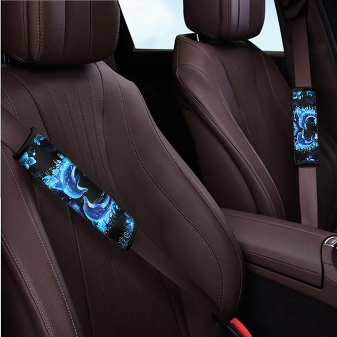 BIGCARJOB Neon Dolphin Print Car Seat Covers Full Set for Front Rear Cute Dolphin Print Armrest Cover Center Console Pads Universal Car Interior Accessories with Steering Wheel Cover 12 Pcs Set