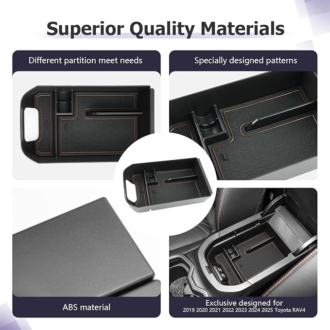 LUWU 2025 RAV 4 Center Console Organizer Compatible with 2019 2020 2021 2022 2023 2024 2025 Toyota RAV 4 Accessories Armrest Console Secondary Storage Box Insert Tray ABS Material Brown