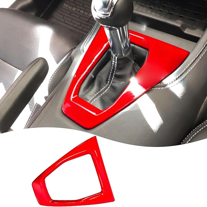 MUXEE Console Gear Shifter Panel Cover,for Ford Mustang 2024 2025 2026 - ABS Wine red Sport Style Console Gear Shifter Panel Cover Accessories(for Manual Gear Model)