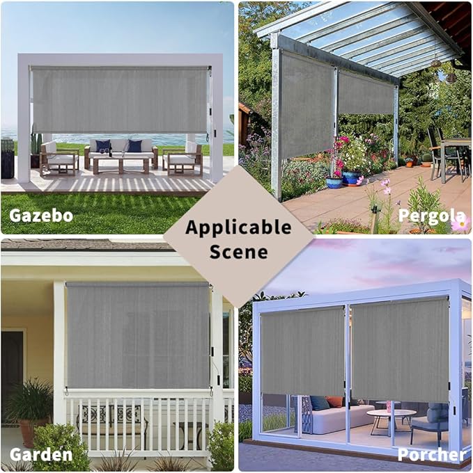 SMONTER Outdoor Sunshade Roller Shade 6'W x 8'H (72" Wx96 H), Exterior Cordless Roll Up Shades Blinds, UV Protection Shade Cloth with Crank Operation for Outside Windows Patio Porch Gazebo, Dark Grey
