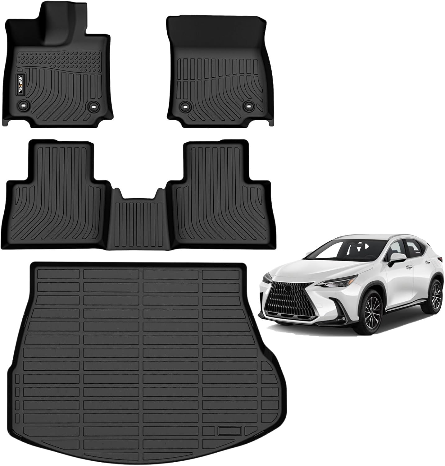 AIPOIL® Floor Mats & Cargo Liner Set for 2022-2024 2025 Lexus NX/NX250/NX350/NX350 F Sport/NX350h/NX450h+/NX450h+ All Weather Protection TPE Anti-Slip Car Full Set Custom Car Mats Accessories - Black