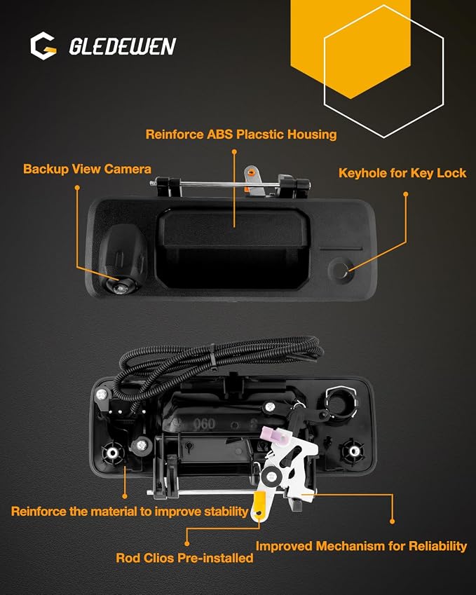 Camera W/ Tailgate Handle, Compatible with 2014-2019 Toyota Tundra, 2016-2020 Toyota Tacoma, W/ Key-Hole, 170° Viewing Angle, Backup Camera Kit, Rear View Camera, Back Up Camera, Reverse Camera