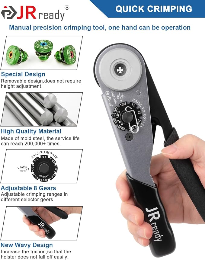 JRready Deutsch Crimp Tool ST2169 Deutsch Crimping Tool for DT,DTM,DTP and Amphenol AT ATP ATM Series Size 16 20 12 Solid Pin&Soc Contacts,Closed Barrel Crimp Tool with Three Positioners