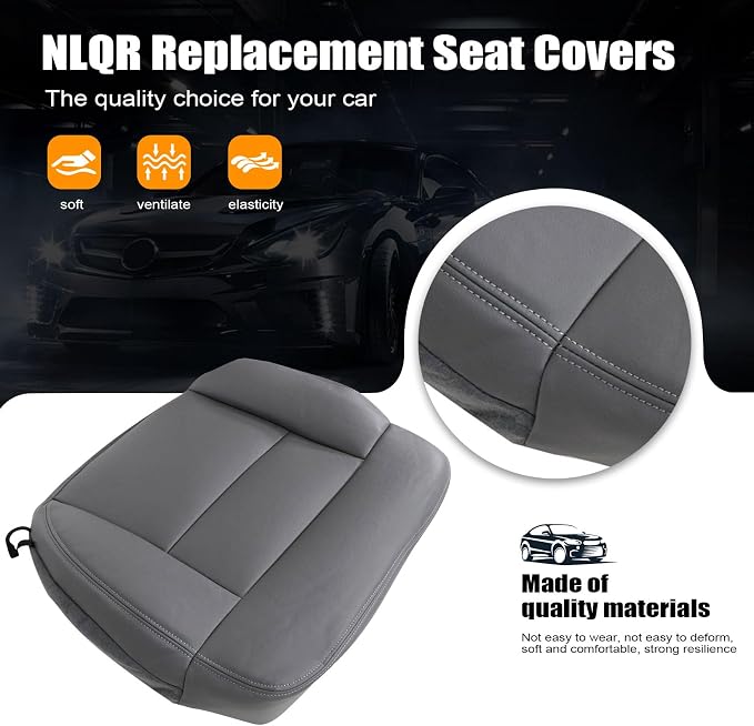 NLQR Front Driver and Passenger Sides Bottom & Back Replacement Microfiber Leather Seat Covers Compatible with Ford F150 Lariat 2004 2005 2006 2007 2008#QB Medium Flint Gray