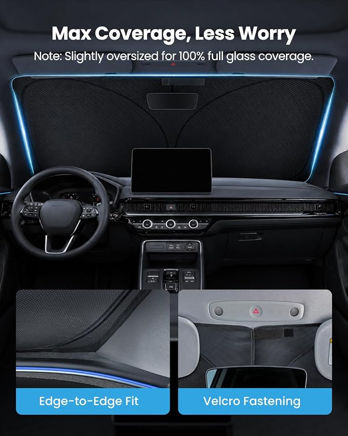 REEVAA 2026 3rd Pro Windshield Sunshade for 2023-2026 Honda CR-V | Dual-Layer Heat & Sun Defense, OEM Design | Foldable Sun Shade Car Accessories with Storage Bag