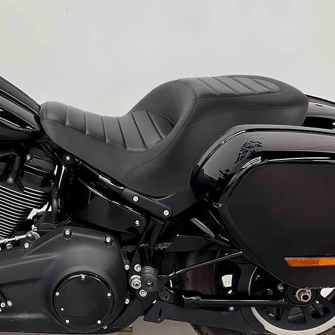 Motorcycle One-piece Seat Driver& Passenger Seat Fit for Harley Softail Low Rider FXLR FXLRS FXLRST 2018-later (#1 Seat-Striped)