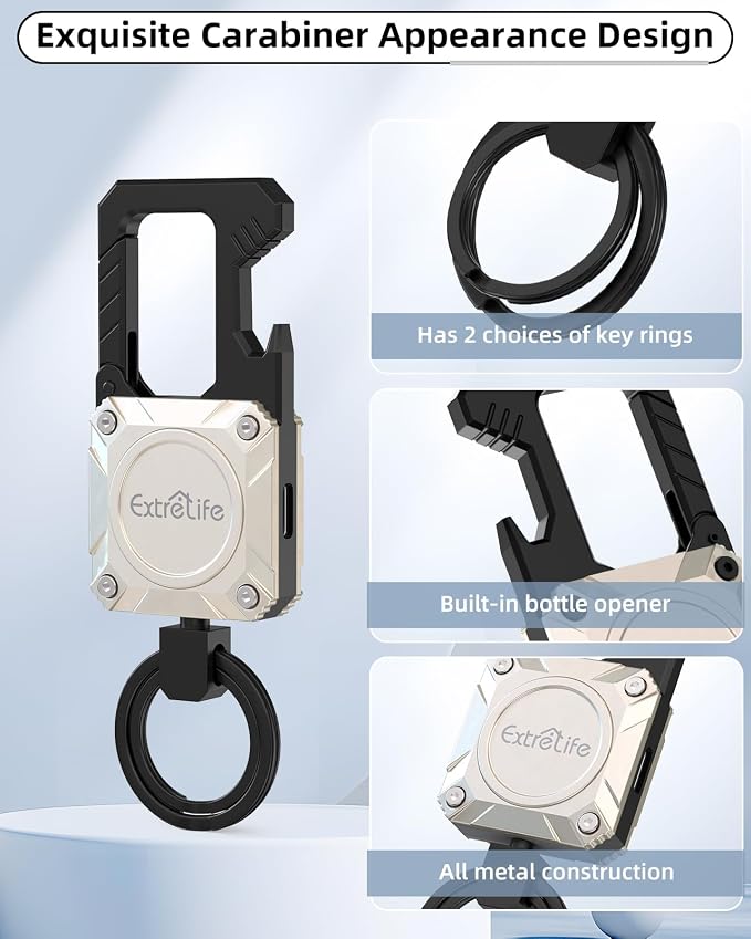 ExtreLife Keychain, Works with Apple Find My, Bottle Opener, Carabiner Car Key Chains with Gps Tracker