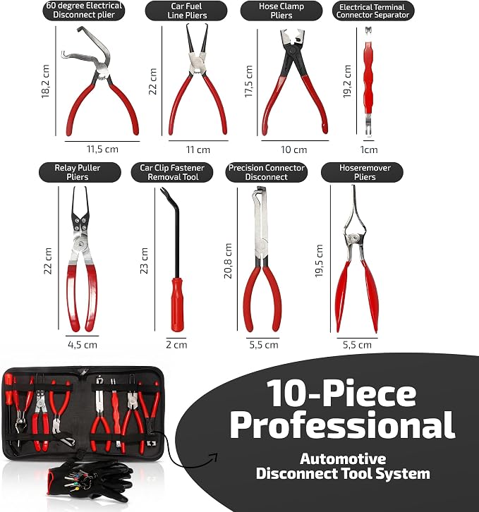 10 PCS Electrical Disconnect Pliers-Fuel Line Disconnect Tool Set-Automotive Electrical Terminal Connector Separator Removal Kit with Relay Puller, Hose Clamp Pliers-Terminal Pin Removal Tool