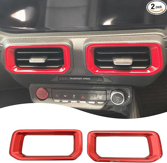 MUXEE A/C Vent Trim Panel Cover, for Ford Mustang 2024 2025 2026 - ABS Wine Red Dashboard AC Air Vent Outlet Sport Interior Trim Accessories（A-Shape）