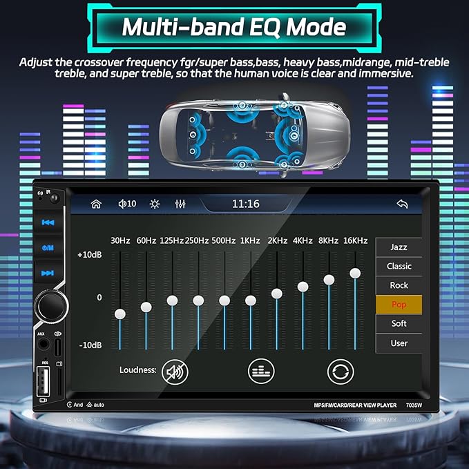 Motoris 7" Car Stereo with Wireless CarPlay & Android Auto, 4+64G Retactable Touchscreen Bluetooth Radio with GPS, Mirror Link, WiFi, Dual USB, Split-Screen, FM Radio, EQ, SWC + Backup Camera