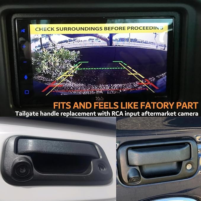 EWAY Tailgate Handle Backup Reverse Camera with 4.3" Rear View Mirror Monitor Kit for 2004-2016 Ford F150 F250 F350 F450 F550 Super Duty, Tailgate Latch Handle Rear Camera Rearview Mirror Replacement