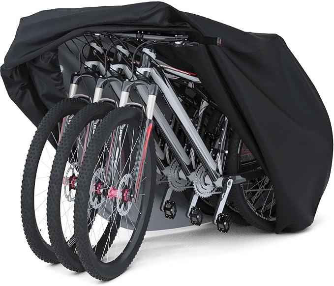 Favoto Bike Cover Outdoor Storage - Waterproof Bicycle Cover for 3 Bikes Sun Rain Dust Wind Proof Heavy Duty with Storage Bag Bike Tarp for Mountain, Road & Electric Bikes