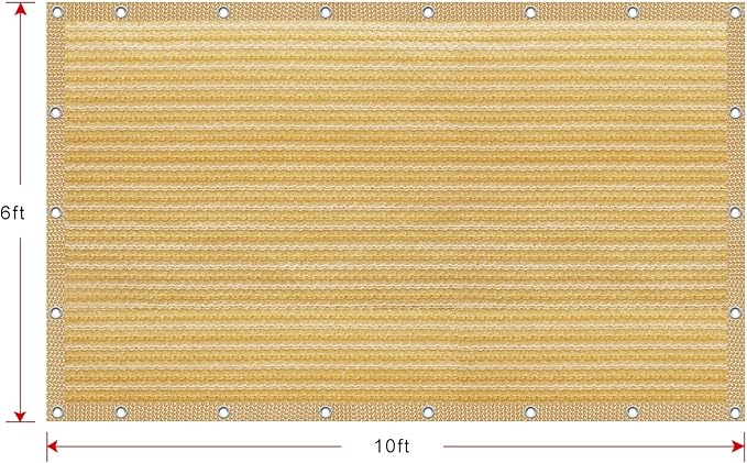Shatex 90% Shade Fabric 6' x 10' Sun Shade Cloth with Grommets for Pergola Cover Canopy, Wheat, 12 Bungee Balls