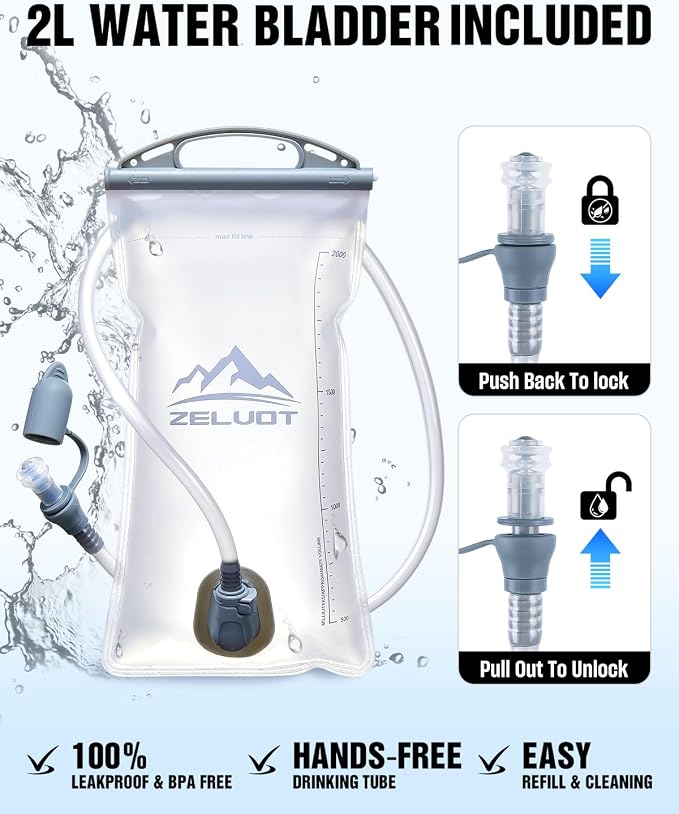 Zelvot Running Vest with 2L Water Bladder, Hydration Backpack, U.S. Design Patent, Lightweight Hydration Pack with Gear Holder, Reflective Chest Pack for Men Women