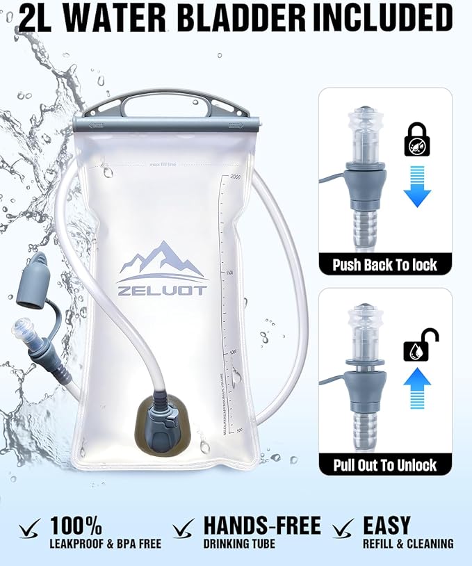 Zelvot Running Vest with 2L Water Bladder, Hydration Backpack, U.S. Design Patent, Lightweight Hydration Pack with Gear Holder, Reflective Chest Pack for Men Women