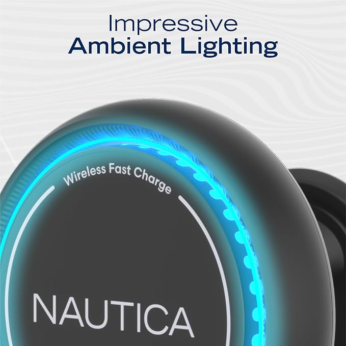 Nautica Turan QMAG Air - Wireless Magnetic Car Charger 15W with Cooling Fan and Ambient Light, Includes 4ft USB C Cable, Universal Phone Mount for iPhone 17, 16, Galaxy S25, S24, Pixel 10 and More