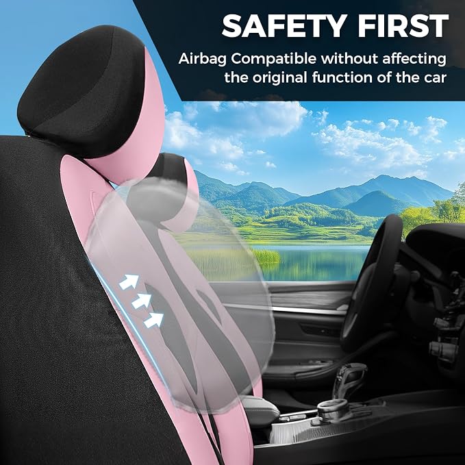FLORICH Car Seat Covers Front Seat, Universal Seat Cover 2 Seats, Automotive Seat Covers with Mesh Leather, Waterproof Car Seat Protector, Breathable Car Seat Cushion for Most Car SUV Truck Pink