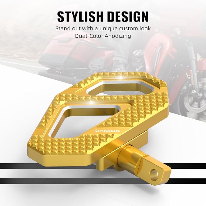 NICECNC Gold Rear Enlarged Passenger Footboard Aluminum Foot Pegs Compatible with Harley Road King Special FLHRXS 2017-2024, Replacement for 50208-04, See Fitments