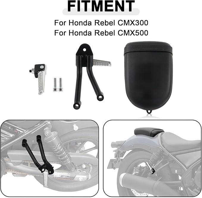 Rear Passenger Seat Cushion and Foot Pegs Kit for Rebel500 CMX300 CMX500 2017-2025