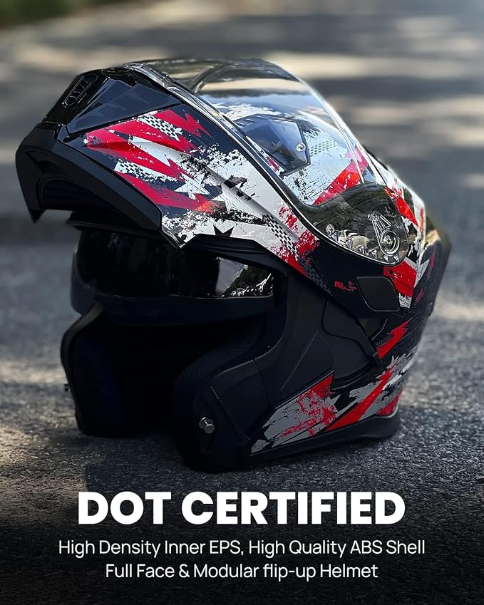 ILM Motorcycle Modular Full Face Helmet for Adult Flip up Dual Visor LED Tail Light Optional DOT