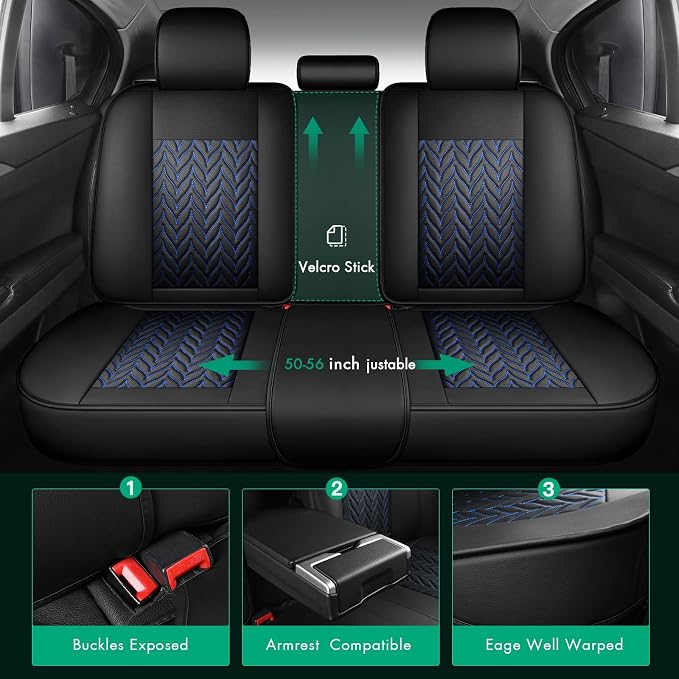SCITOO Truck Seat Covers,Waterproof F150 Seat Covers Faux Leather Car Seat Protector Automotive Seat Cover Fits for 2015-2024 Ford F150 F250 F350 (Full Set,Black and Blue) | Leather Car Seat Covers，Airbag-compatible,Detachable design, easy to install &...