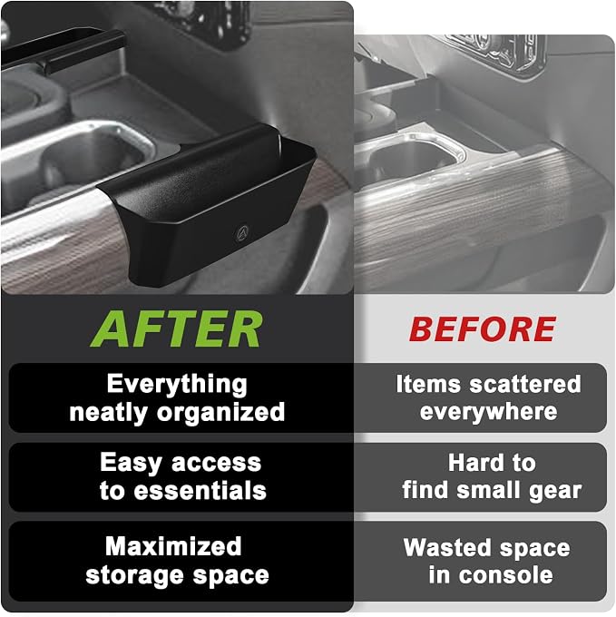 Muslogy Center Console Side Organizer Compatible with 2022-2025 2026 Chevy Silverado 1500 & GMC Sierra 1500 Accessories Middle Console Shifter Storage Box Left & Right Phone Pocket with Anti-Slip Mats