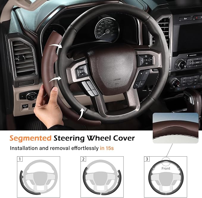 Steering Wheel Cover for Ford F150 2015-2020/F250 2017-2021/F350 2017-2021/F450 2017-2021/F550 2017-2021/Ford Expedition 2018-2021 Custom-fit Car Steering Wheel Cover for Ford Steering Wheel Protector
