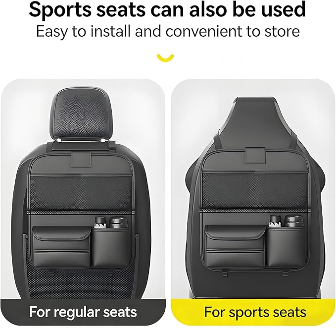 Universal Premium Leather Foldable Car Backseat Organizer with Table Tray, Seat Back Protector with Touch Screen Pad Phone Holder, Car Storage Pockets Tissue Holder with School Bags Hooks