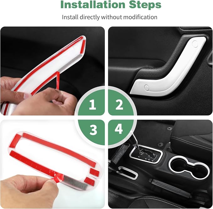 CheroCar 18PCS Interior Trim Kit for Jeep Wrangler JK JKU 2011-2018 4 Door,Steering Button Frame, Air Conditioning Vent Trim Cup Holder Cover,Gear Shift Knobs Frame,White,…