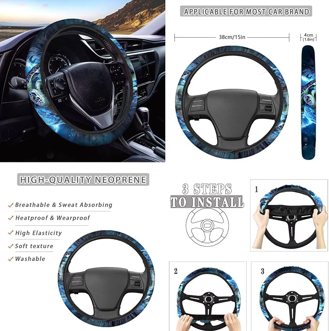 Sea Turtle Love Heart Design Car Interior Accessories Set for Women, Car Seat Cover Full Set with Steering Wheel Cover, Center Console Pad, Seat Belt Pads, Universal Fit Cars SUVs Trucks