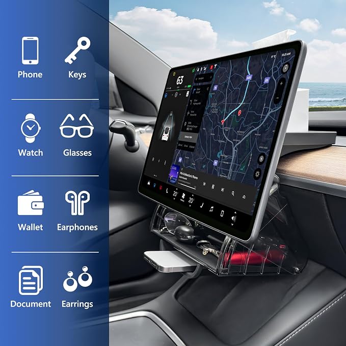 Hideable Under Screen Storage Organizer Compatible with Tesla Model Y 2024-2020(Not Juniper)/Model 3 2023-2017 Accessories Black (Not Model Y Juniper 2025-2026/Model 3 Highland 2024-2025)