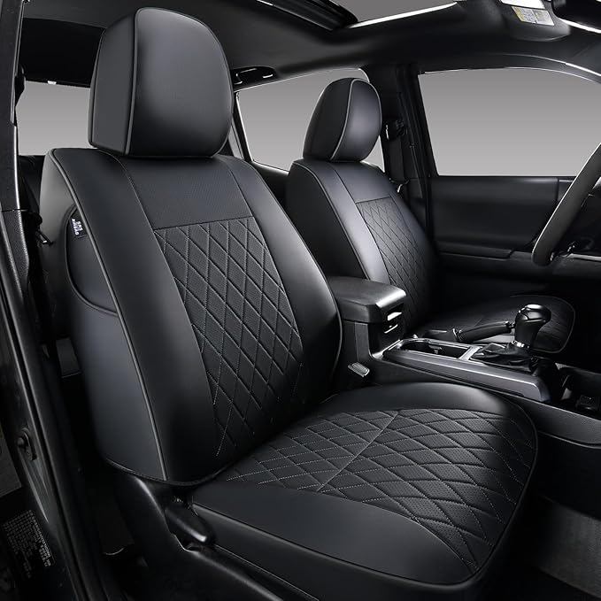 Coverado Tacoma Front Seat Covers, Car Seat Covers Custom Fit for 2016-2023 Toyota Tacoma Double & Crew Cab, Faux Leather Seat Covers Protector Tacoma Accessories (Black)