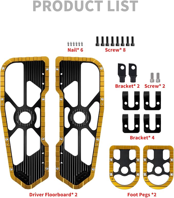 Motorcycle Floorboards Driver Passenger Footboards Wide Foot Pegs Board Pedal Compatible with Touring Electra Road Street Glide Softail Road King Yellow Edge
