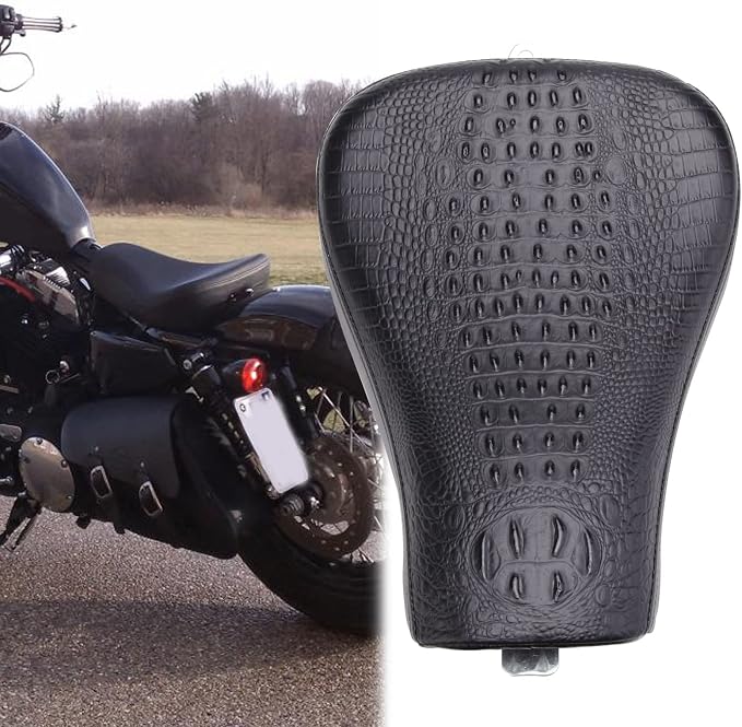 Black Crocodile Motorcycle Solo Seat Front Driver Cushion Compatible with Harley Sportster Forty XL1200 883