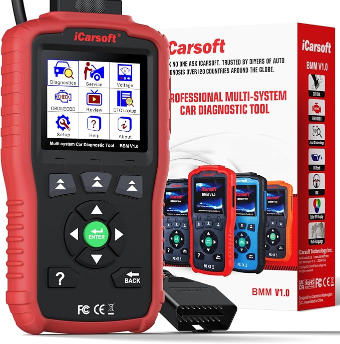 iCarsoft BMM V1.0 Full Systems Diagnostic Scan Tool for BMW/MINI/RollsRoyce Car Code Reader Oil Reset SAS Calibration Services Lifetime Free Update Scanner AutoVIN CAN FD Full OBD2 Test Modes